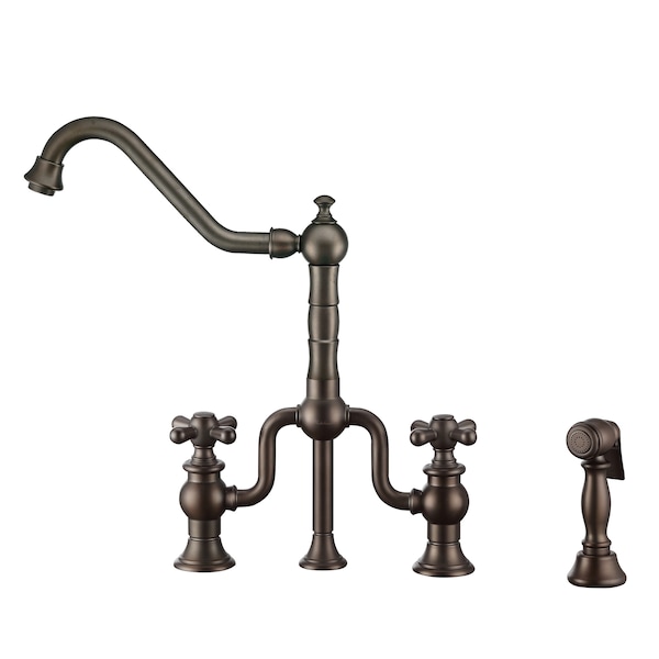 Whitehaus Bridge Faucet W/ Long Traditional Swivel Spout, Cross Handles And Brass WHTTSCR3-9771-NT-ORB - main